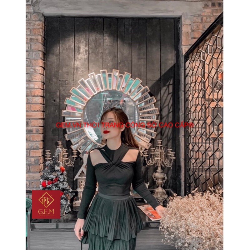 Áo xoắn ngực khoét vai, áo trà xanh hiền hồ hàng loại 1 đẹp có bán kèm chân váy - GEM Fashion