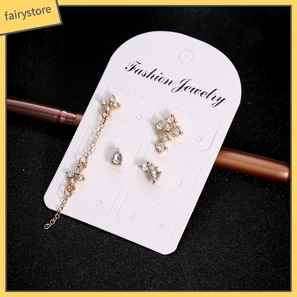 Set 4 bông tai đính đá pha lê