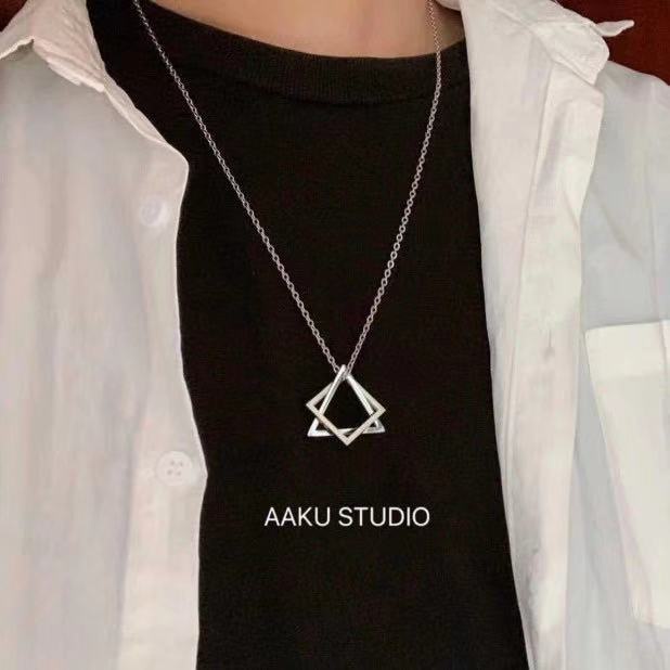 Dây Chuyền Dài Mặt Hình Tam Giác / Vuông Phong Cách Hip Hop Unisex