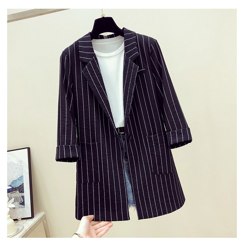 Áo Khoác Vest Kẻ Sọc Dọc Thanh Lịch Cho Nữ