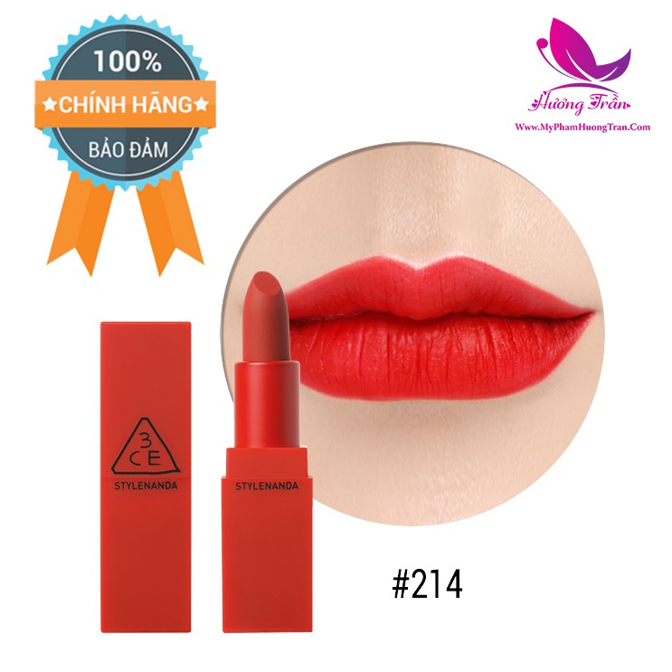 Son Lì 3CE Red Recipe Matte Lip Color #214 Squeezing - Màu Đỏ Tươi - Chính Hãng 100%