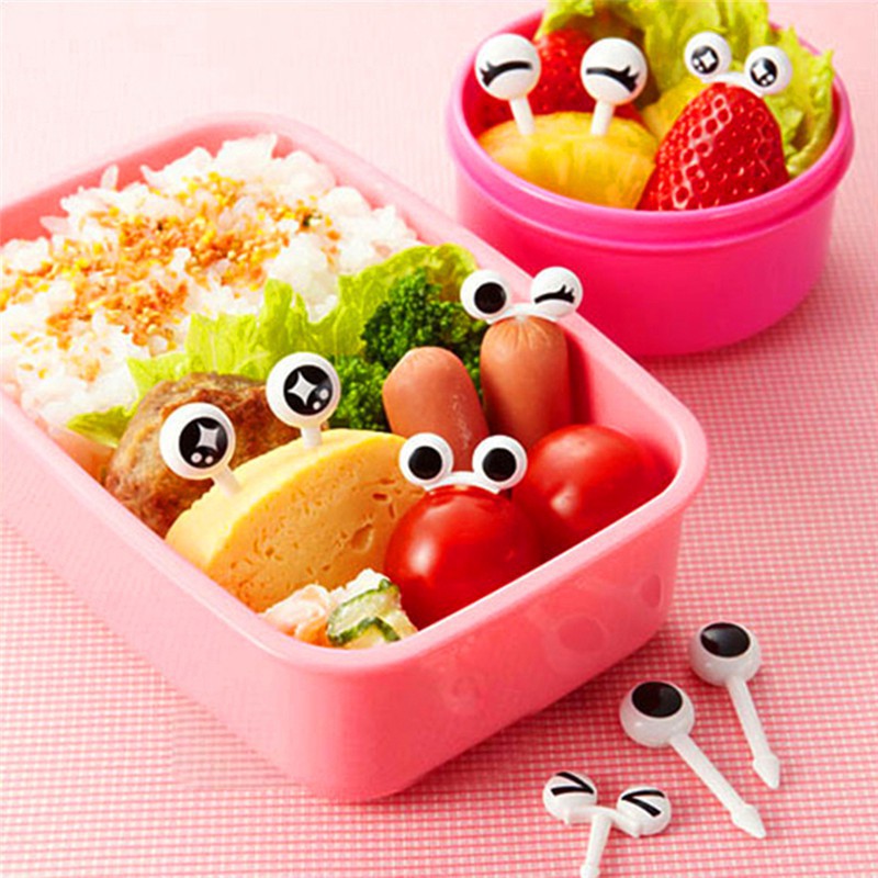 Bộ 10 nĩa nhỏ trang trí hộp bento hình đôi mắt đáng yêu
