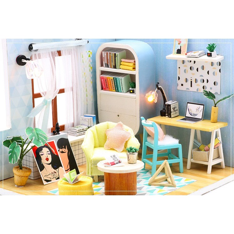 Mô hình nhà DIY Doll House Nhà gỗ Ding Dong Nest Kèm Mica chống bụi, Bộ dụng cụ và Keo dán