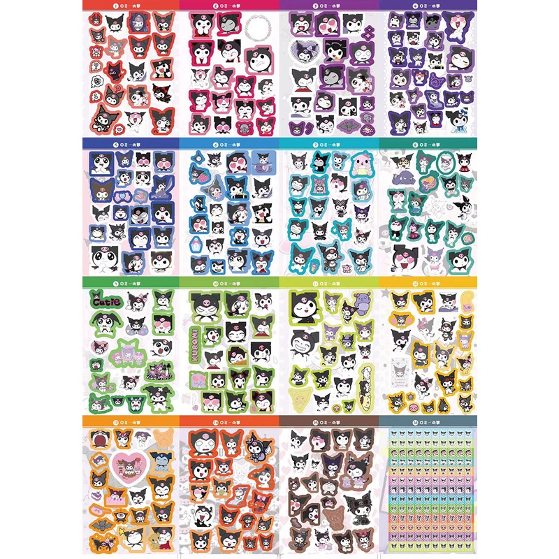 SANRIO Bộ 16 Tấm/ 450 Miếng Dán Trang Trí Sổ Tay Hình Kuromi Melody Dễ Thương DIY