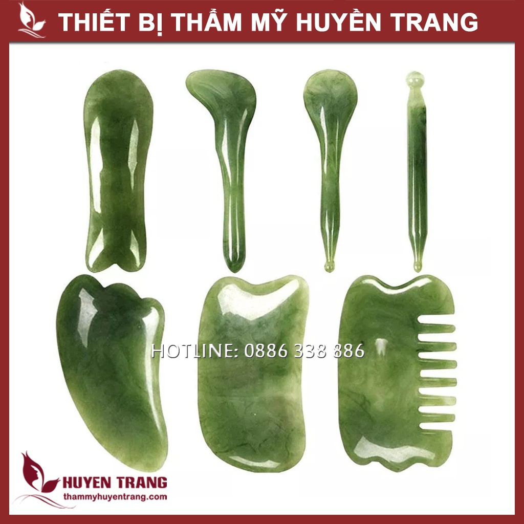 Bộ Ấn Huyệt, Miếng Ngọc Cạo Gió 7 Chi Tiết, Đá Guasha Massage Body Toàn Thân Trong Spa Đông Y NANOCEE
