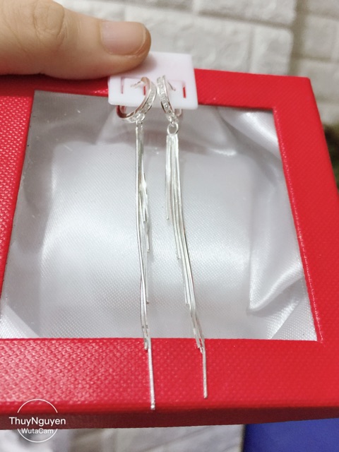 Khuyên tai lụa siêu dài bạc ta