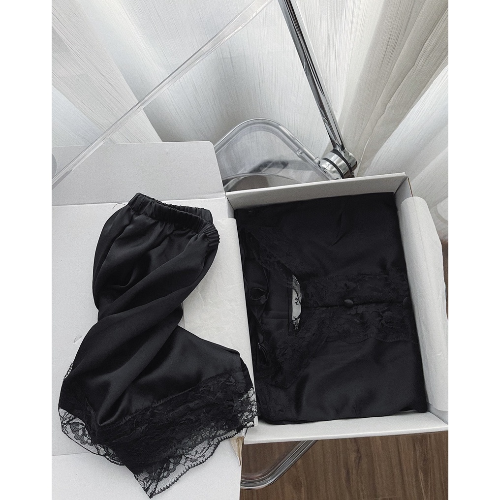 Bộ ngủ lụa satin hai ren H-M đồ ngủ