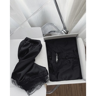 Bộ ngủ lụa satin hai ren H-M đồ ngủ