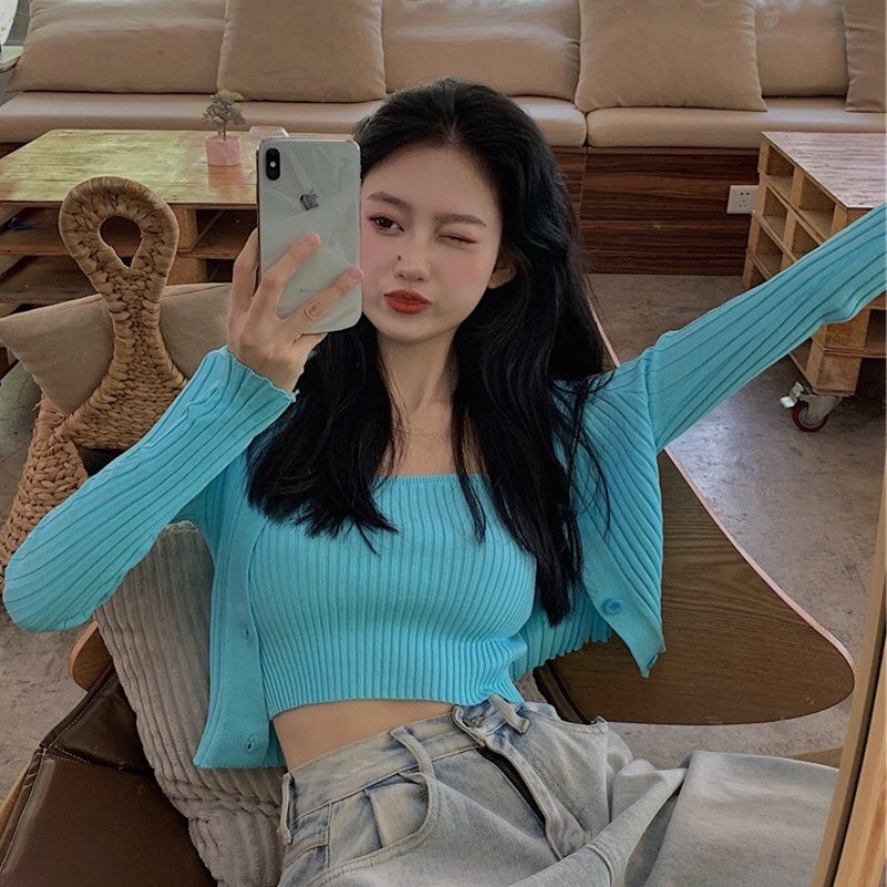 Set Áo Khoác Len Cadigan Áo 2 Dây Hàng Quảng Châu Chất Đẹp | BigBuy360 - bigbuy360.vn