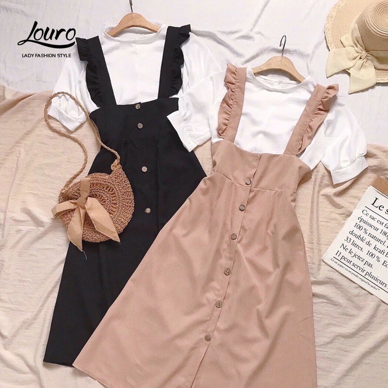 Set váy đầm yếm nữ🌞ẢNH+VIDEO🌞 set yếm nữ 2 chi tiết áo tay phồng kết hợp váy yếm dáng dài-L032 | BigBuy360 - bigbuy360.vn