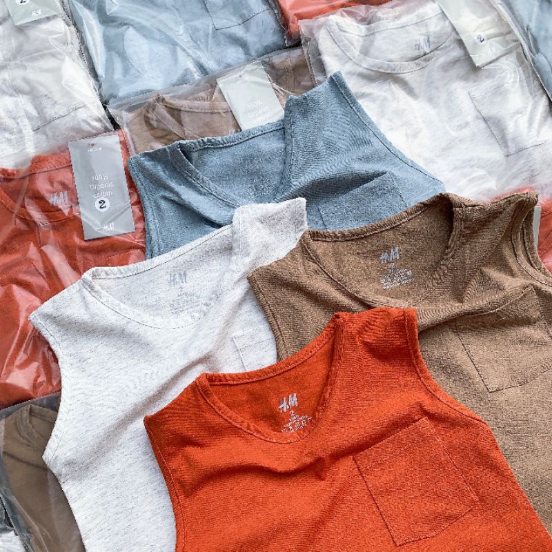 Đồ bộ sát nách trơn HM bé trai vải cotton dư xịn