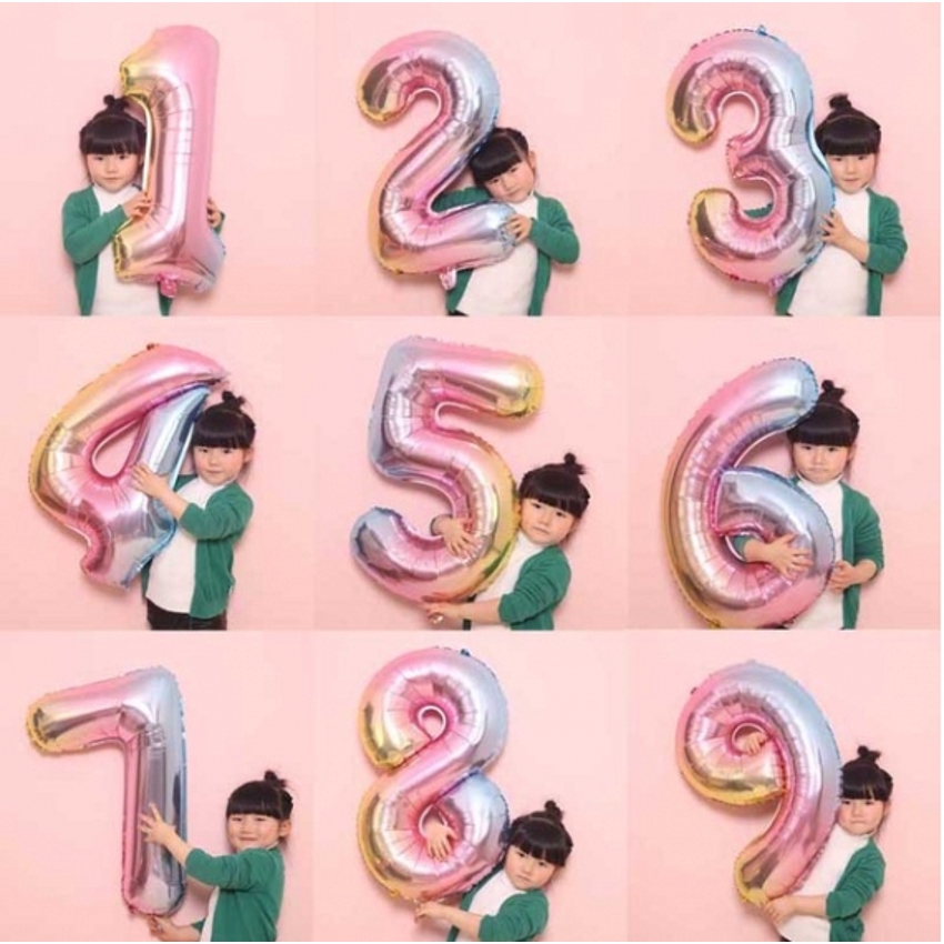 Bong bóng bơm hơi nhiều màu chữ số 0-9 trang trí tiệc