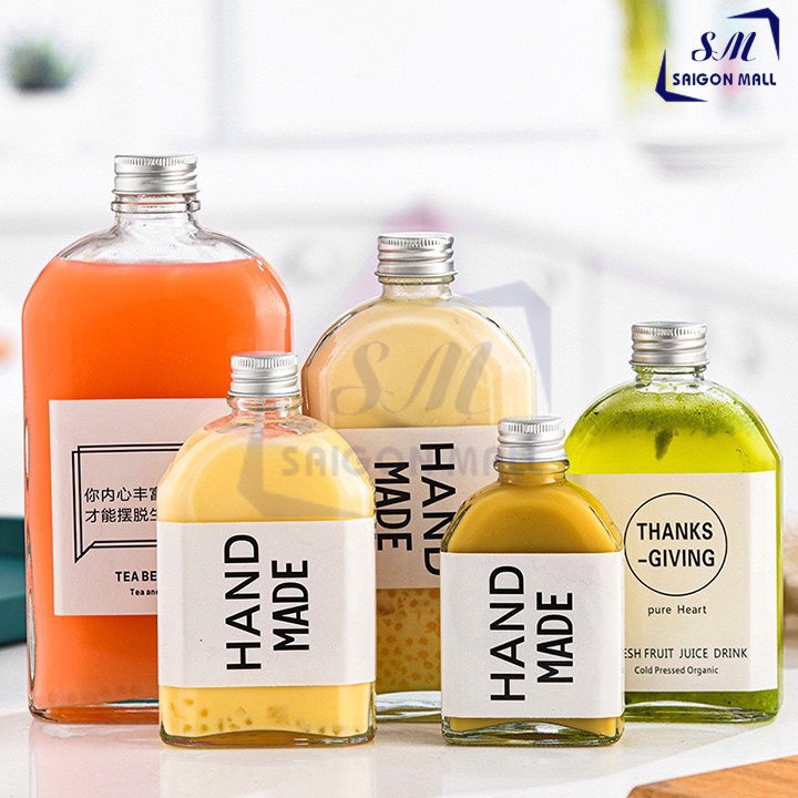 Chai thủy tinh kiểu dáng DẸP VUÔNG NẮP NHÔM 100ml-chai thuỷ tinh đựng nước giảm cân,cafe