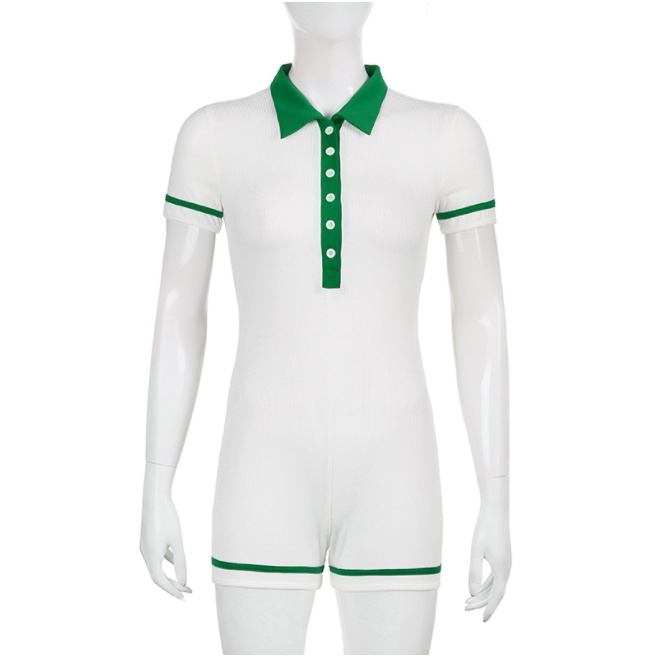 Wittygirls_shop | Bộ Áo Liền Quần Cổ Chữ V Tay Ngắn Cài Nút Màu Sắc Quyến Rũ Thời Trang Cho Nữ