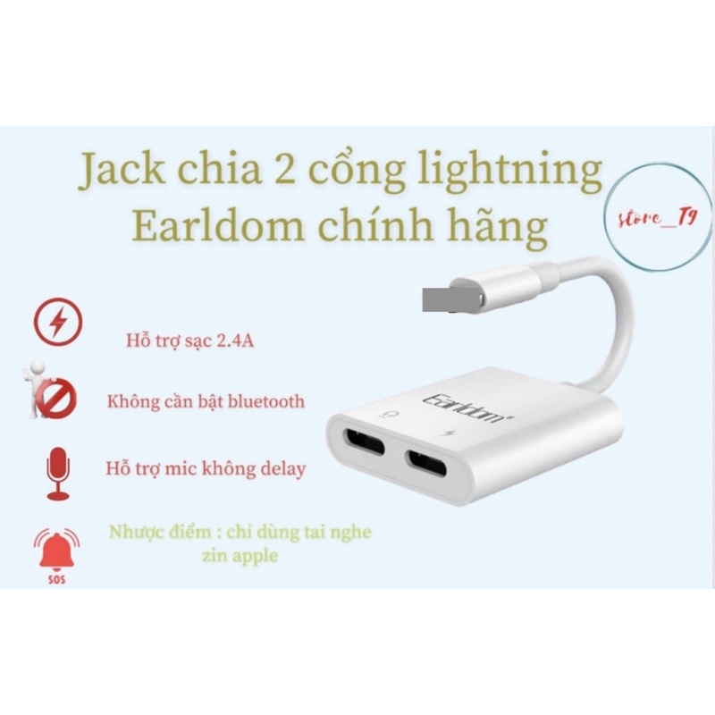 Jack chia 2 cổng light.ning vừa sạc vừa nghe OT-33 hàng chính hãng Earldom có mic chuyên game