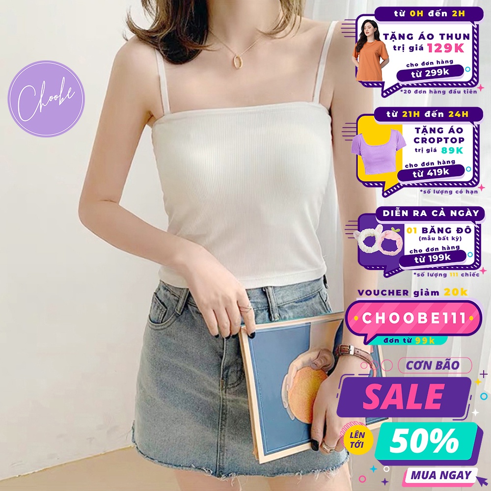 Áo kiểu 2 dây choobe nữ dáng ôm vải cotton co giãn có chốt điều chỉnh nhiều màu sắc A11