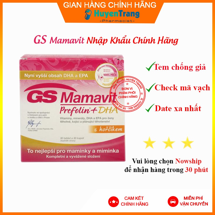 ✔️️️(Chính Hãng) GS Mamavit Prefolin + DHA + EPA - Vitamin tổng hợp cho phụ nữ mang thai và cho con bú (Hộp 60 viên)