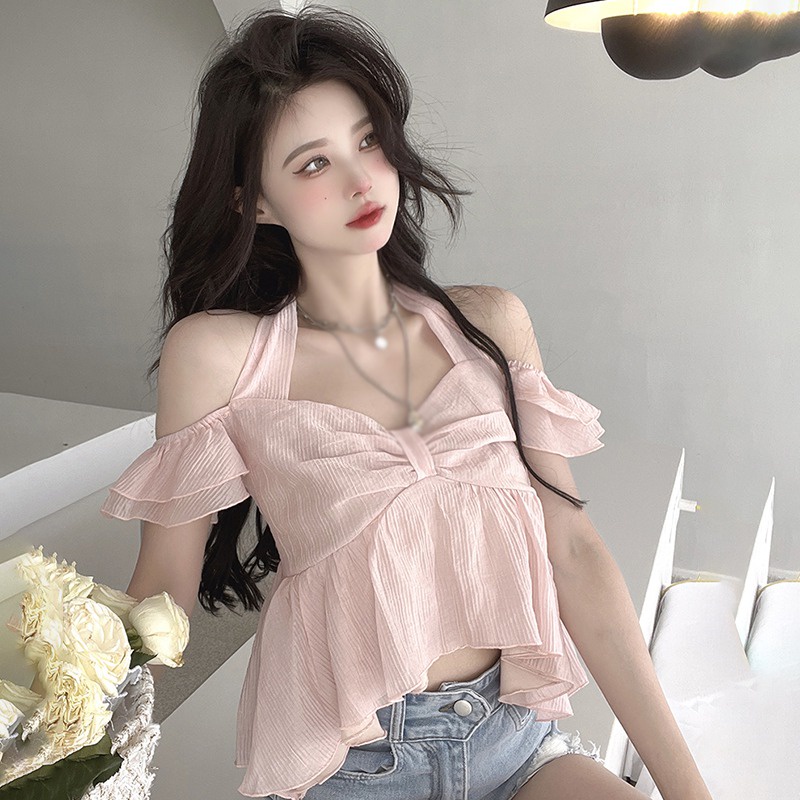 Áo Croptop Tay Ngắn Thiết Kế Độc Đáo Thời Trang Hàn Quốc Quyến Rũ Cho Nữ