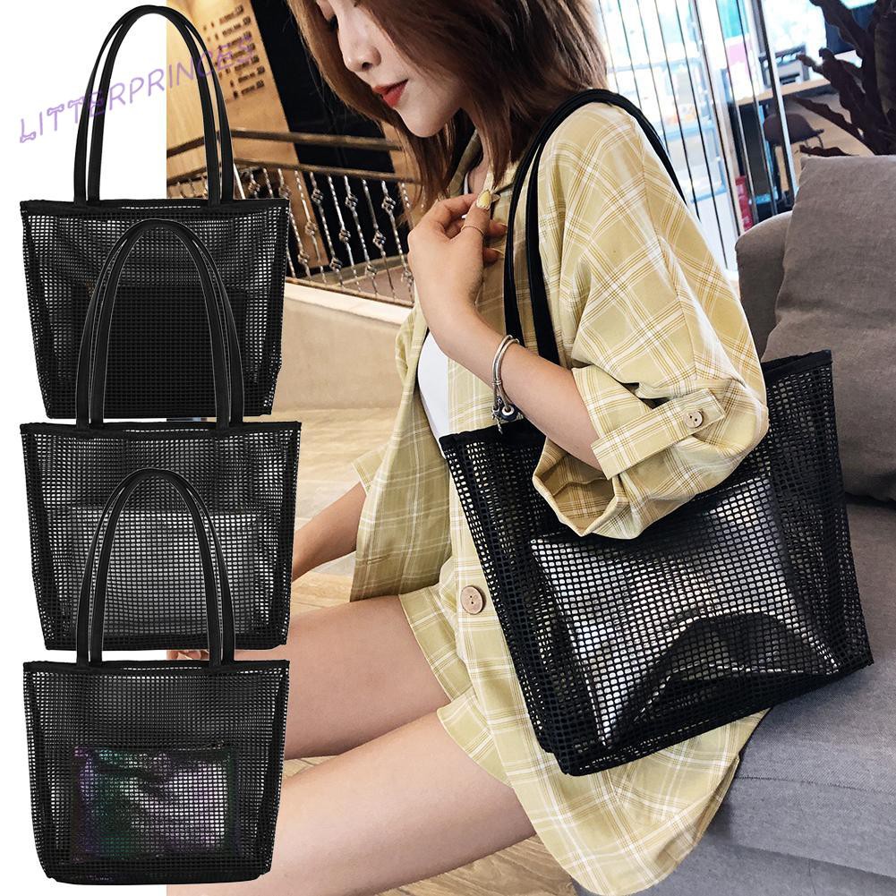 Litterprinces Women Fashion Mesh Bags Two-piece Shoulder Messenger Composite Handbag