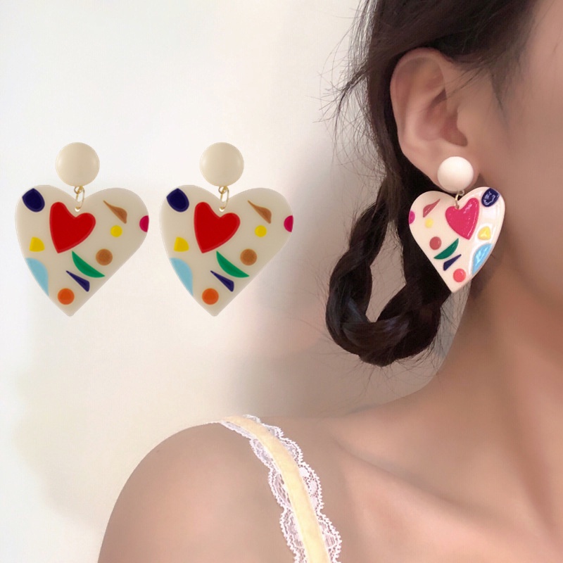 1 Đôi Bông Tai Acrylic Trong Suốt Hình Trái Tim Nhiều Màu Dành Cho Nữ