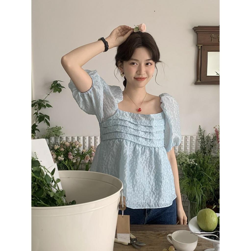 Áo Sơ Mi Cổ Vuông Thắt Nơ Sau Lưng Phong Cách Retro 63559