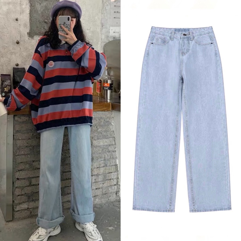 Quần Jeans Nữ Ống Rộng Lưng Cao SIMPLE Phong Cách Ulzzang – Tuni Store