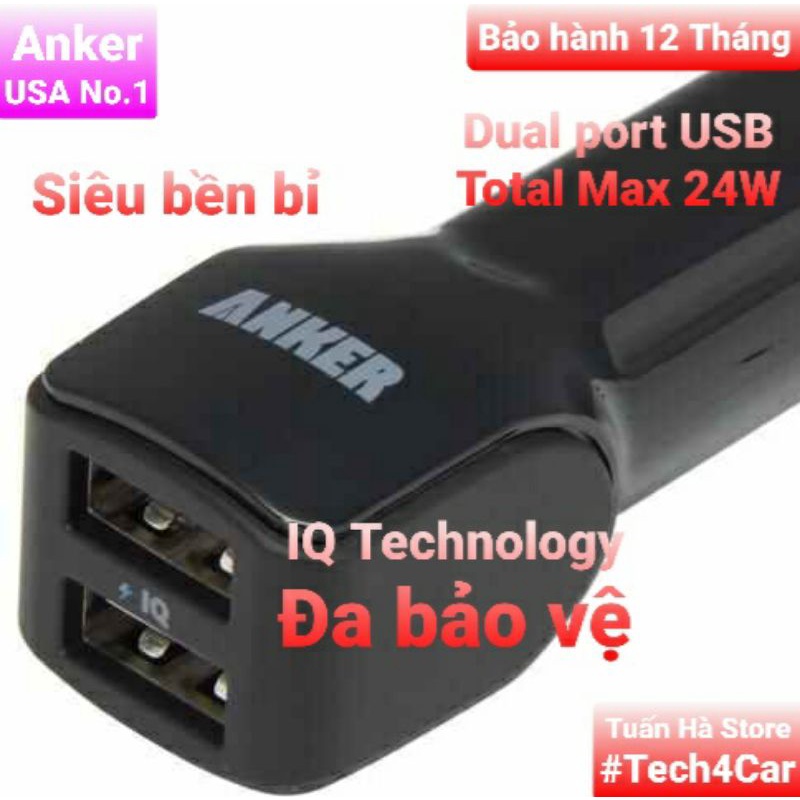 Tẩu sạc nhanh ô tô xe hơi 24W Anker 2 cổng USB, A2310,  71AN24 cho Apple, Samsung, Xiaomi