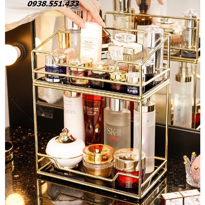 Kệ Mỹ Phẩm Nước Hoa Vàng Golden 3 Tầng - Sắp Xếp Đựng Đồ Trang Điểm Để Bàn Sang Trọng