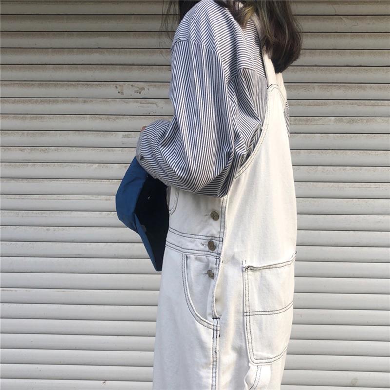Quần Yếm Denim Ống Rộng Màu Đen Ống Rộng Phong Cách Hàn Quốc Retro Thời Trang Cho Nữ Mới