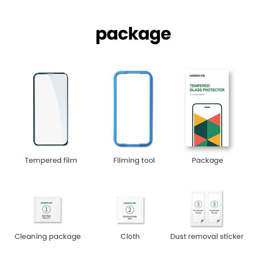 Miếng dán màn hình UGREEN mặt kính trong suốt 9D bảo vệ toàn diện thích hợp cho iPhone 12 11 Pro Max Mini