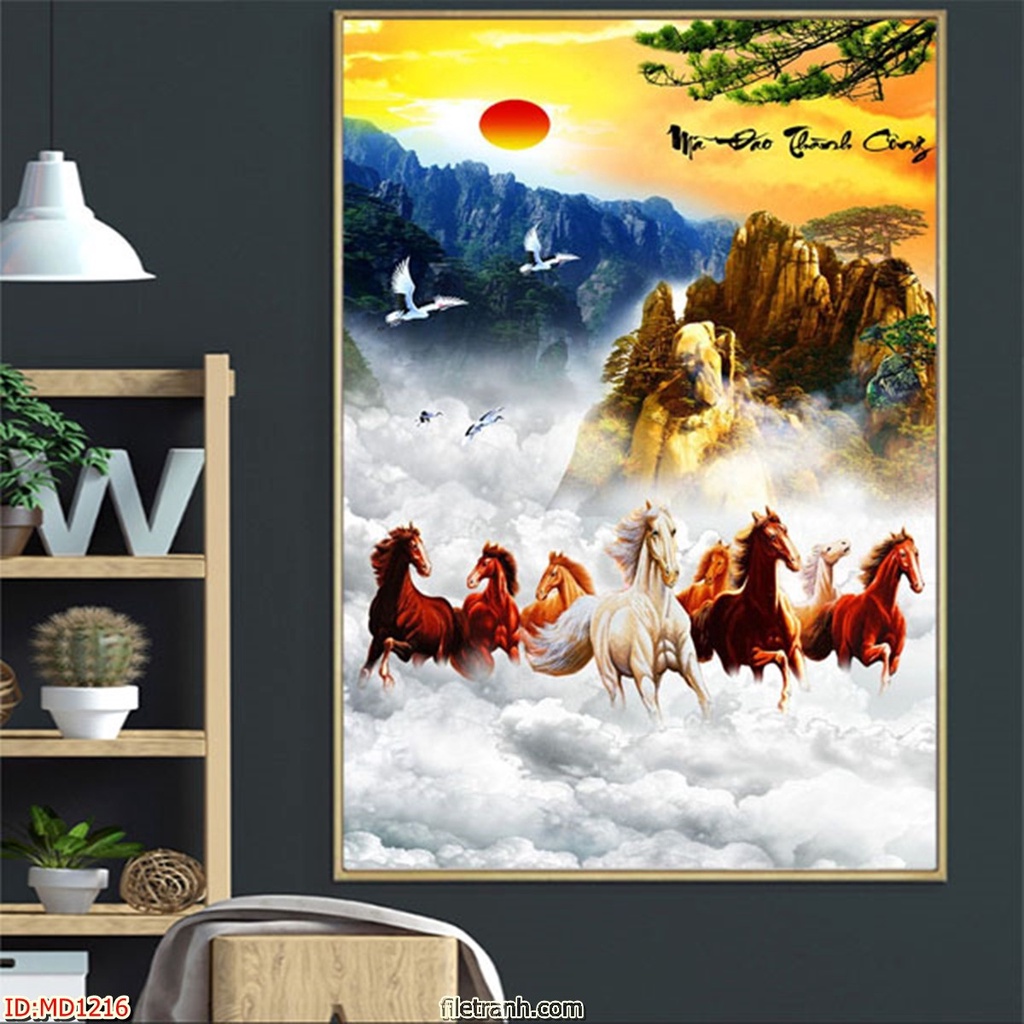 Tranh Mã Đáo Thành Công, Tranh tráng gương UV 5D Joce.Decor No1, tranh treo tường phòng khách bền đẹp 40 năm Ko phai màu