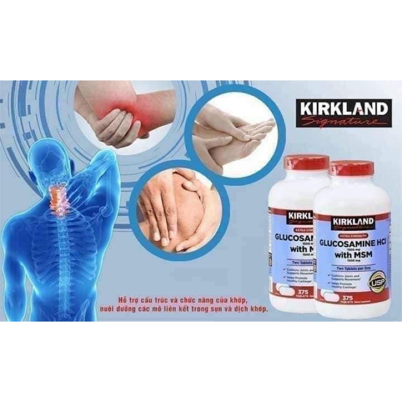 Viên Uống Xương Khớp Glucosamine HCL 1500mg Kirkland With MSM viên uống bổ xương khớp 375 viên