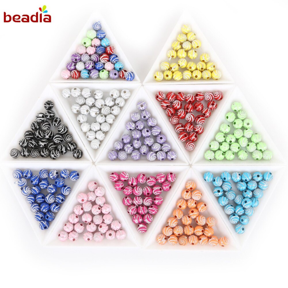 Set 100 Hạt Xâu Chuỗi 8mm Lỗ 1.8mm 13 Màu