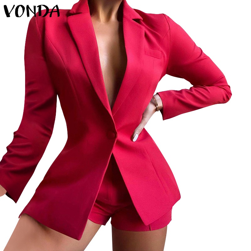 Áo khoác VONDA màu trơn tay dài cài nút thời trang Xuân Thu cho nữ