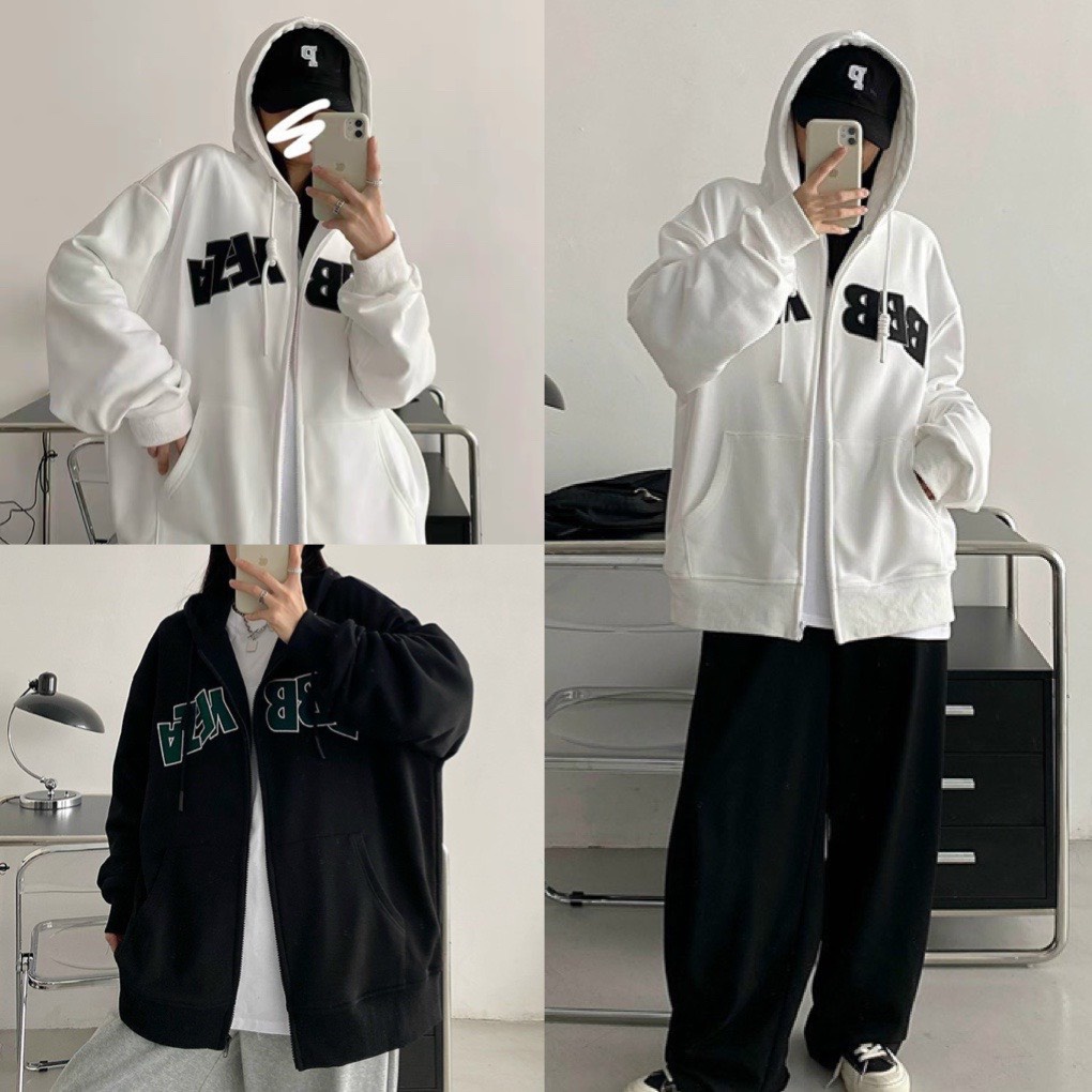 Áo Khoác Nỉ Nam Nữ Áo Hoodie Nỉ Ngoại Comp Trắng Basic Form Rộng Tay Bồng Khóa Kéo Có Mũ Hot Trend