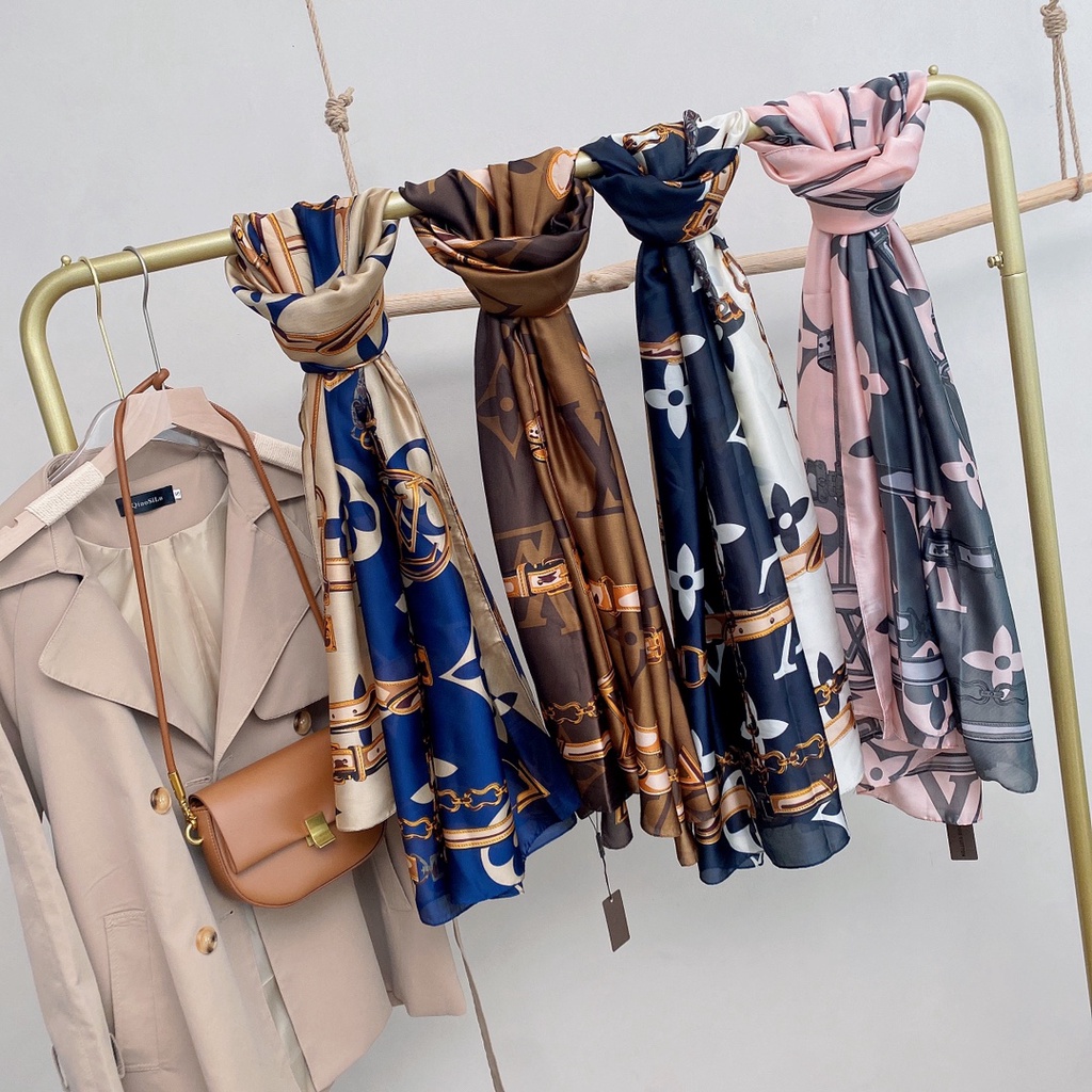 Khăn Choàng Lụa Dáng Dài Chống Nắng In Họa Tiết Cổ Điển Sang Trọng Thời Trang Đi Biển Cho Nữ