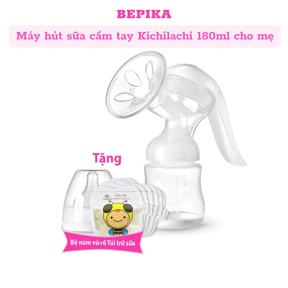 Máy hút sữa bằng tay Kichilachi tiện lợi cho mẹ 180ml - Tặng 6 túi trữ sữa Kichi