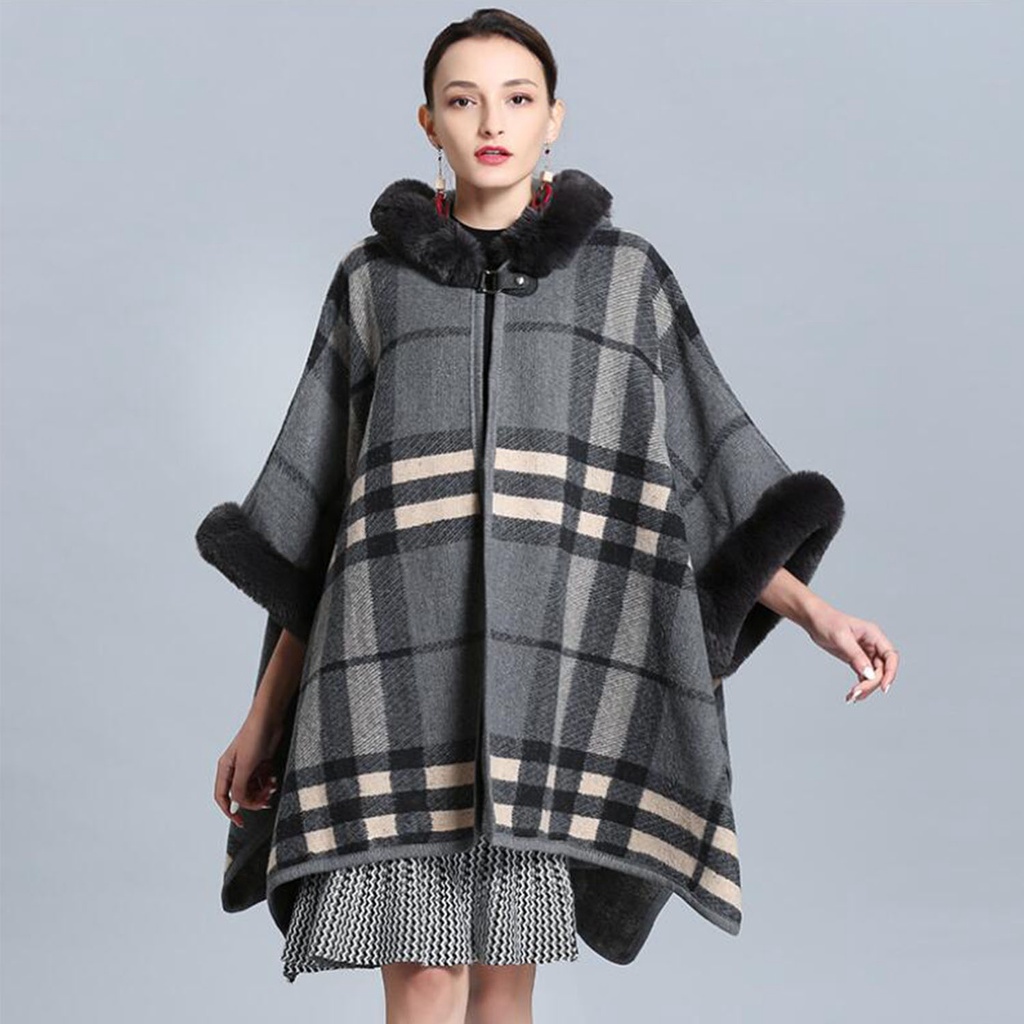 Áo choàng len lông cáo nhân tạo phối tua rua thời trang mùa đông mới ấm áp cho nữ