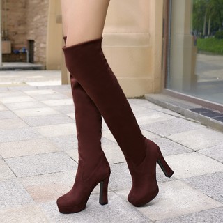 Giày bốt cao gót dài qua đầu gối lót nhung thời trang thu đông cho nữ size 33-43