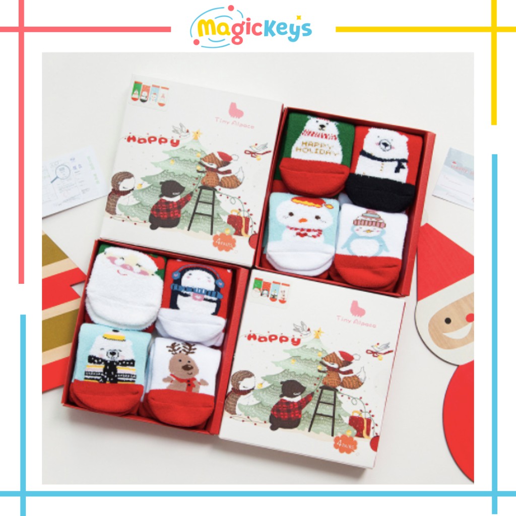 Bộ Quà Tặng Giáng Sinh 4 Đôi Tất Chân Tiny Alpaca Đáng Yêu Cho Bé. Quà Tặng Noel, Phụ Kiện Xinh GSCN69NYN161