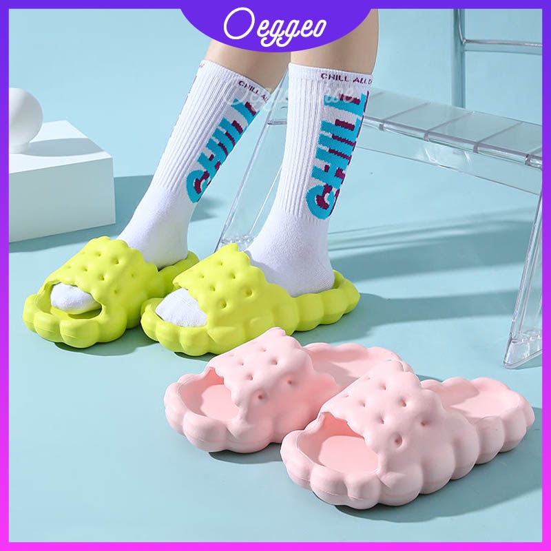 Dép nữ đế dày ở nhà Biscuit shape dép đi biển chống trượt