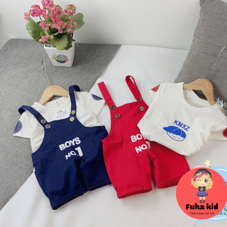 Yếm kaki boys no.1 kèm áo thun cotton sành điệu cho bé
