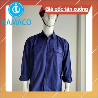 Áo Công Nhân Màu Xanh - Áo Bảo Hộ Dài Tay Vải Kaki 65/35