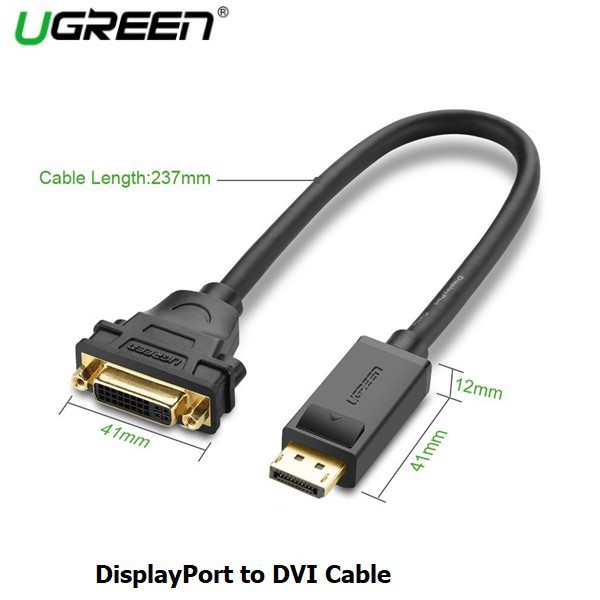 [Mã ELHACE giảm 4% đơn 300K] Cáp chuyển đổi Displayport sang DVI 24+5 âm chính hãng Ugreen 20405 cao cấp màu đen