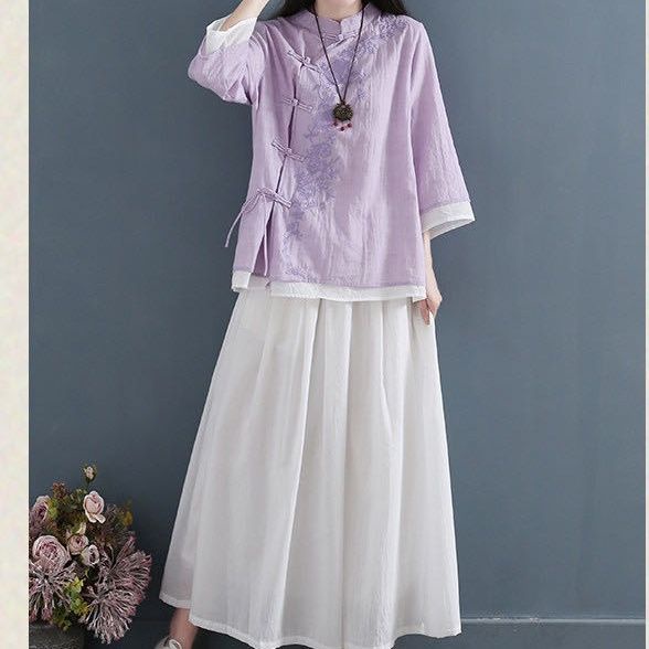 ☻ L O T U S ☻ Cộng Với Kích Thước Phương Đông Áo Thêu Phụ Nữ CAL1770