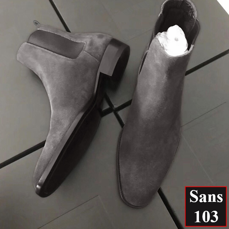 Chelsea boots da lộn nam Sans103 giầy boot bốt đen nâu đế độn 6cm tăng chiều cao cổ bigsize lớn 42 43 44 45 46 47 48
