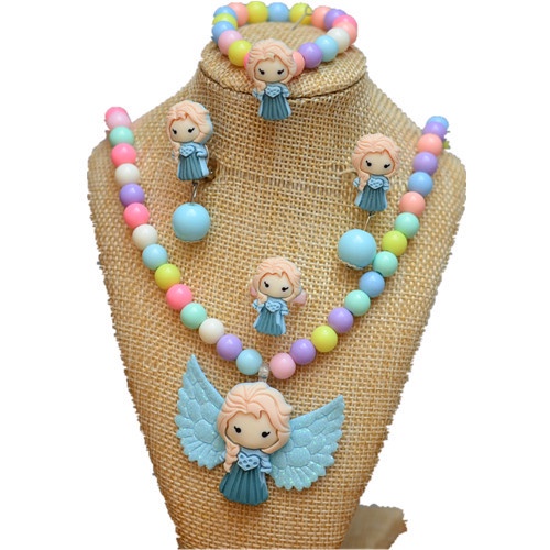 Bộ Trang Sức Vòng Cổ / Nhẫn / Bông Tai Hình Kỳ Lân Elsa Sofia Thời Trang Cho Bé Gái