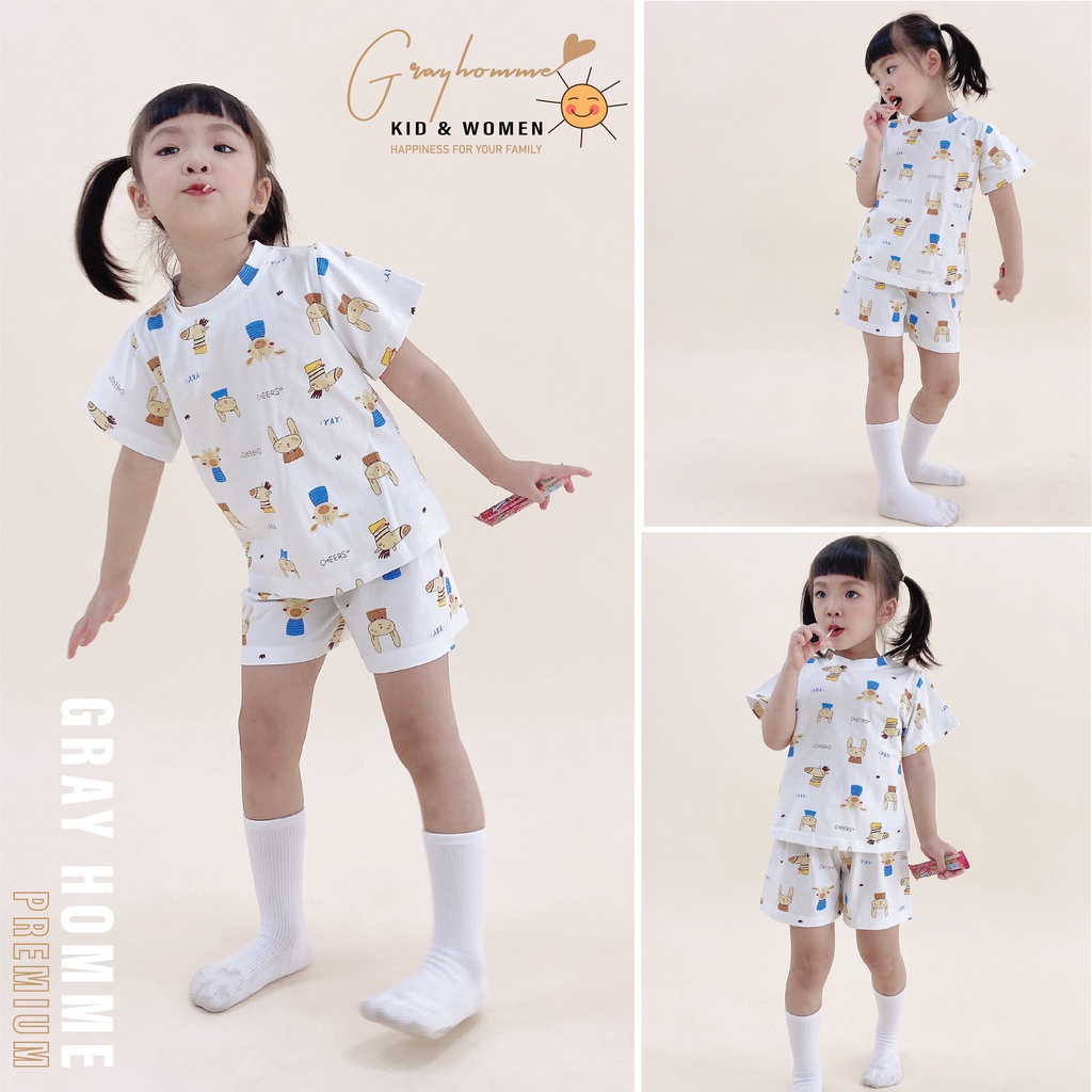 Bộ Quần Áo Bé Gái, Bé Trai GRAYHOMME Vải Cotton Họa Tiết Dễ Thương - BN012