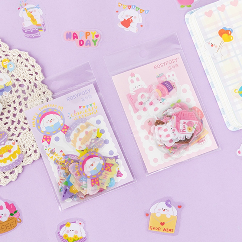 Bộ 40 miếng dán PET chống thấm nước hình thú hoạt hình dễ thương trang trí sổ tay DIY