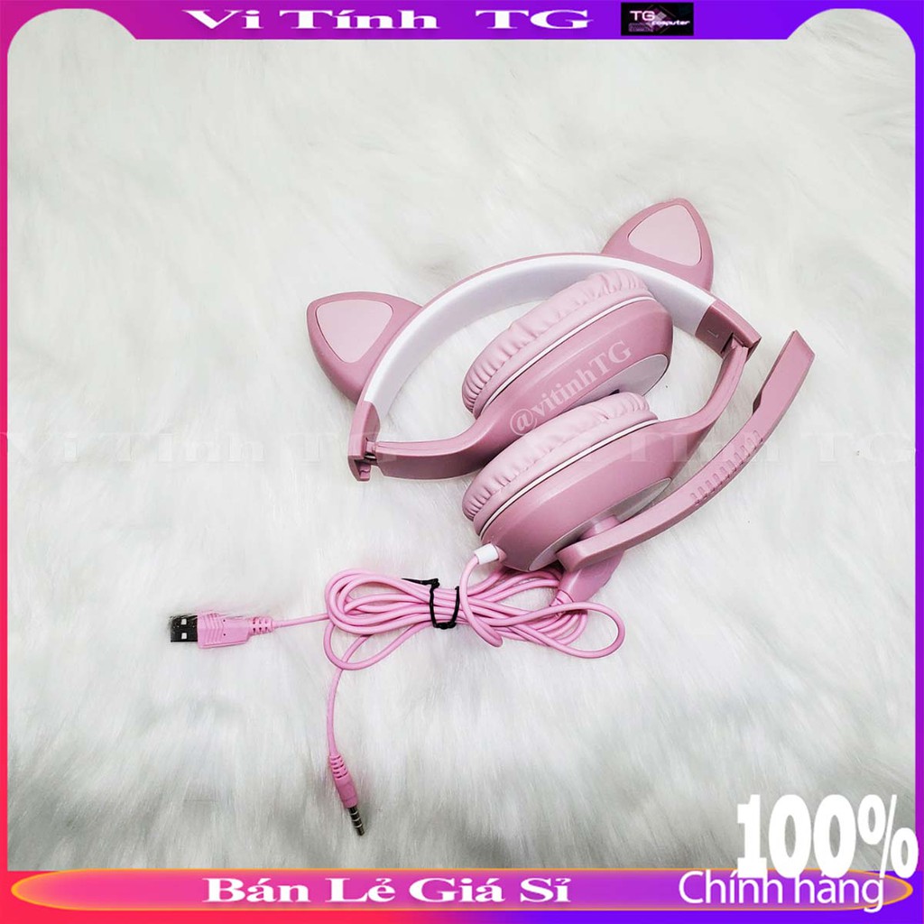 Tai Nghe Hình Tai Mèo Dễ Thương Có Mic và Đèn LED RGB cực xinh